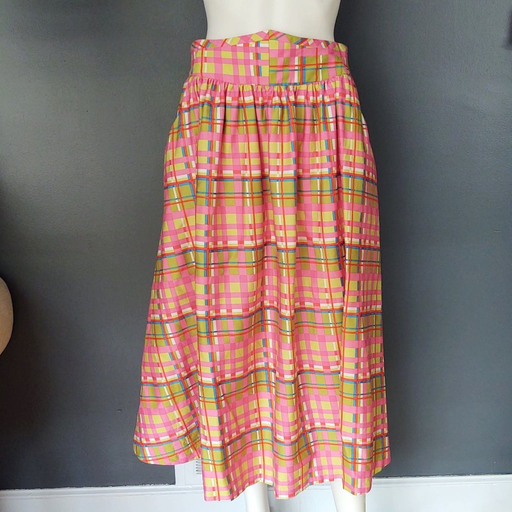 Summer plaid full party skirt with pockets